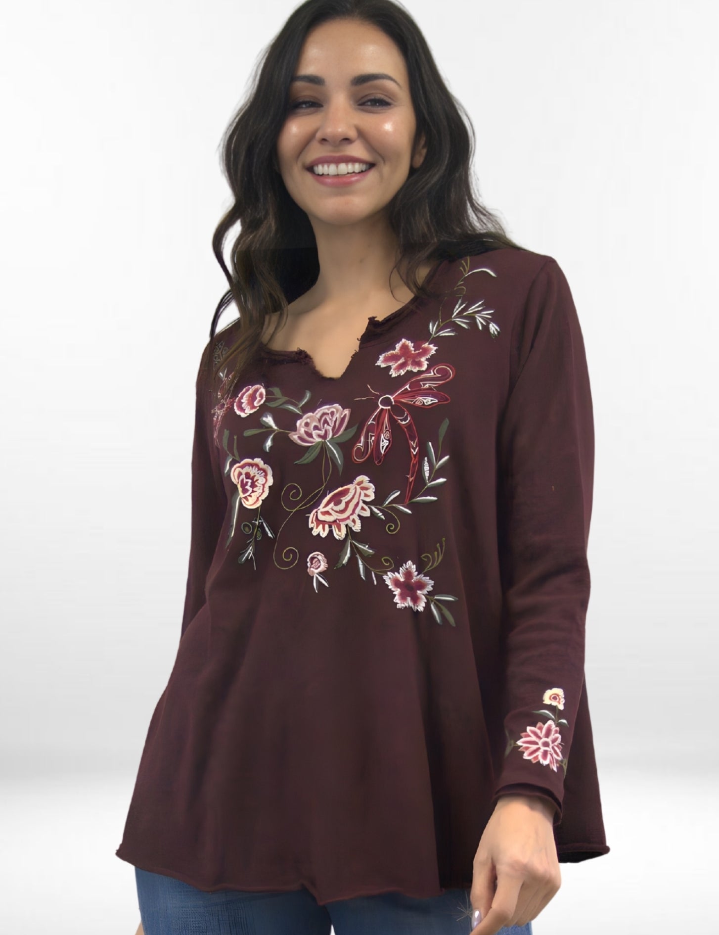 PAOLA TOP | Birch and Oxblood Cotton Long-Sleeve Tee