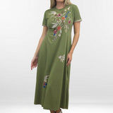 MALESA DRESS | Short-Sleeve Embroidered Cotton Maxi Dress
