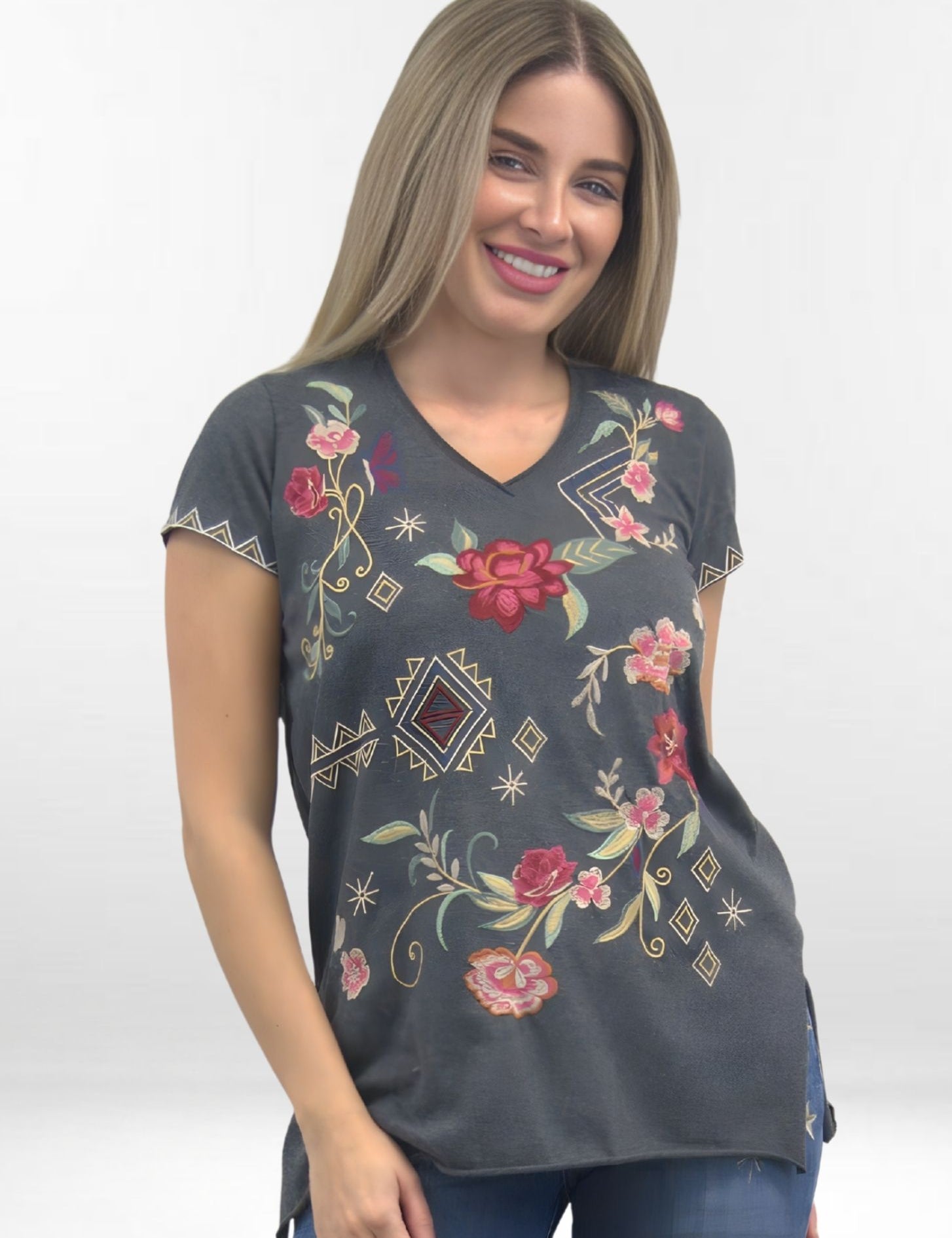 EZRA TEE | Everyday V-Neck Short Sleeve Tee with Embroidery