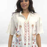 AMORA BLOUSE | Embroidered Tissue Cotton Pintuck Blouse