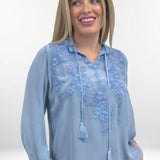 WILLA BLOUSE | Tonal Embroidered Pullover Rayon Top
