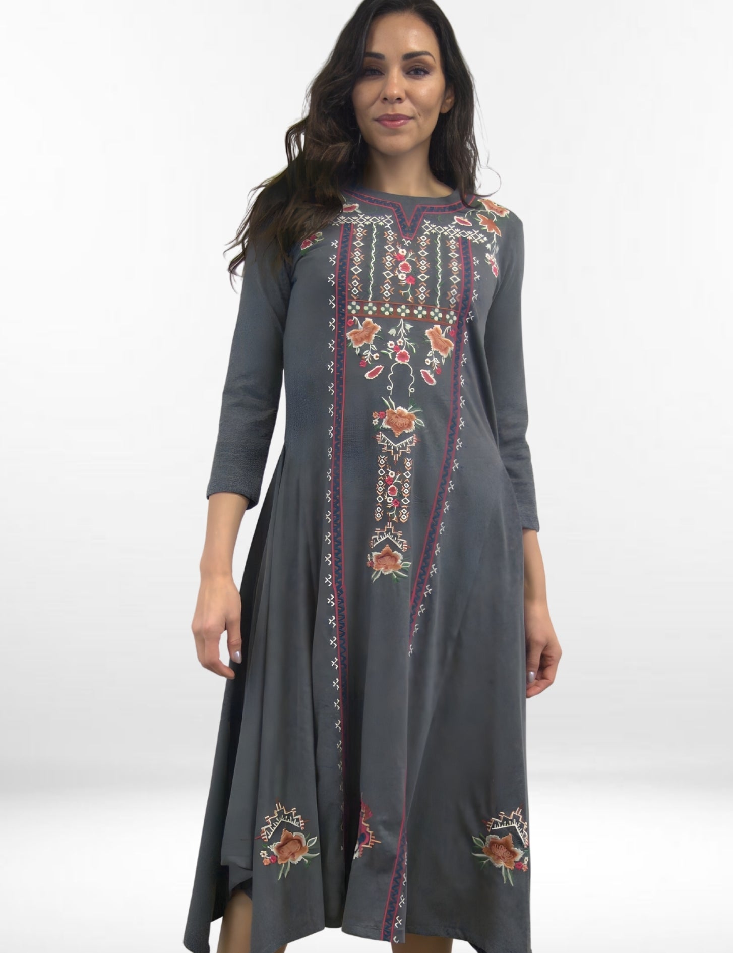 LILY DRESS | Cotton Midi Dress with Embroidered Details