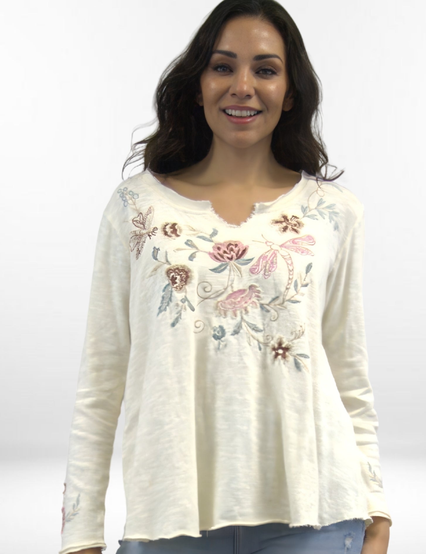 PAOLA TOP | Birch and Oxblood Cotton Long-Sleeve Tee