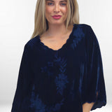 KIORA BLOUSE | 3/4 Sleeve Tonal Embroidered Velvet Pullover