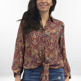 Jojo Printed Cupra Rayon Tie-Front Blouse