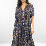 SHONA DRESS | Indigo Leopard Print Tissue Cotton Dress
