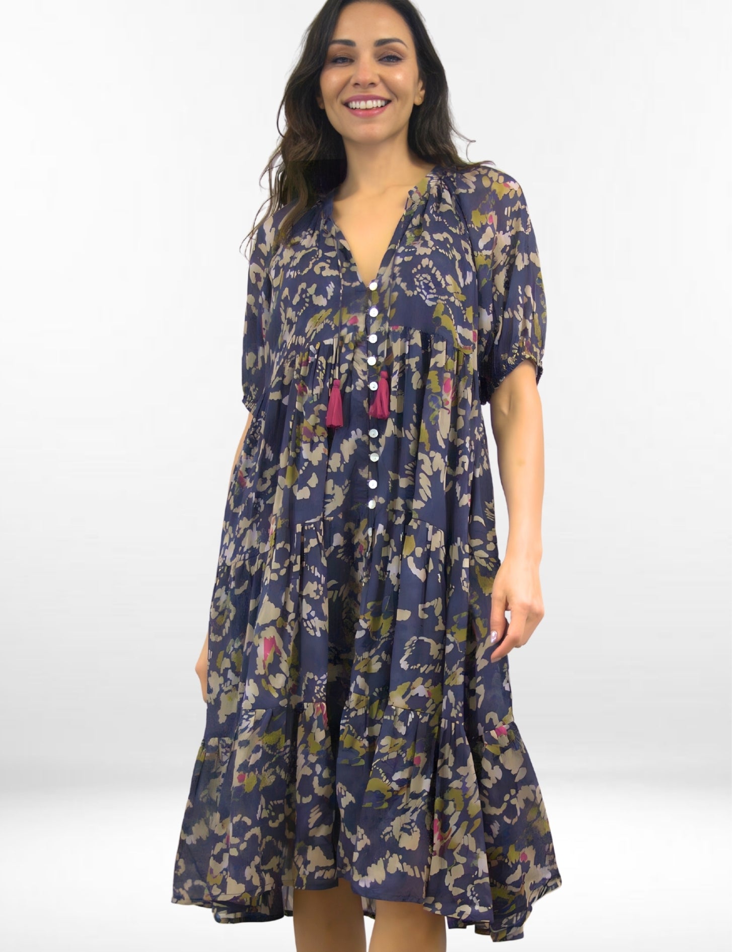 SHONA DRESS | Indigo Leopard Print Tissue Cotton Dress