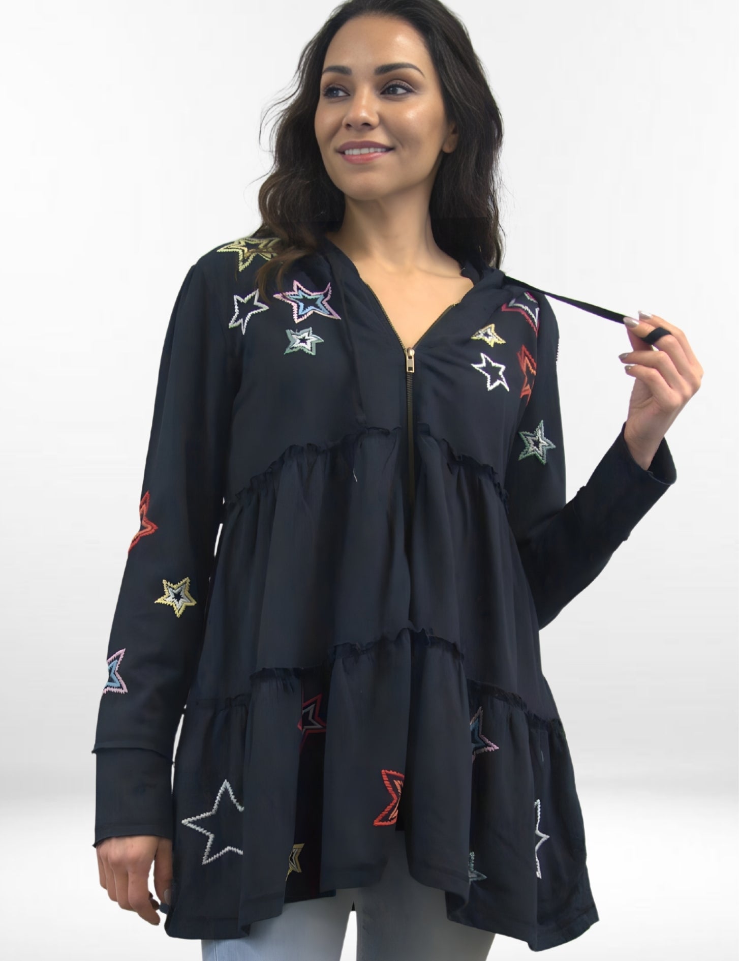 KORI JACKET | Cotton Hooded Jacket with Embroidered Stars