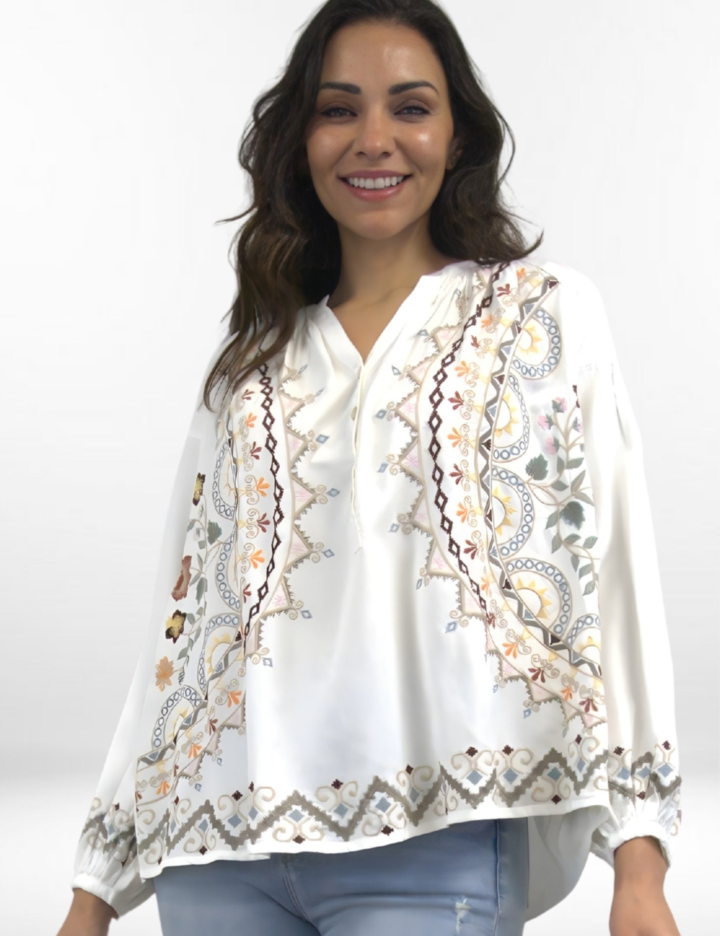 DORY BLOUSE | Embroidered Rayon Tencel Pullover in Ivory