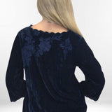 KIORA BLOUSE | 3/4 Sleeve Tonal Embroidered Velvet Pullover