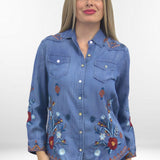 OLIVIA SHIRT | Tencel Button-Up Shirt with Embroidery