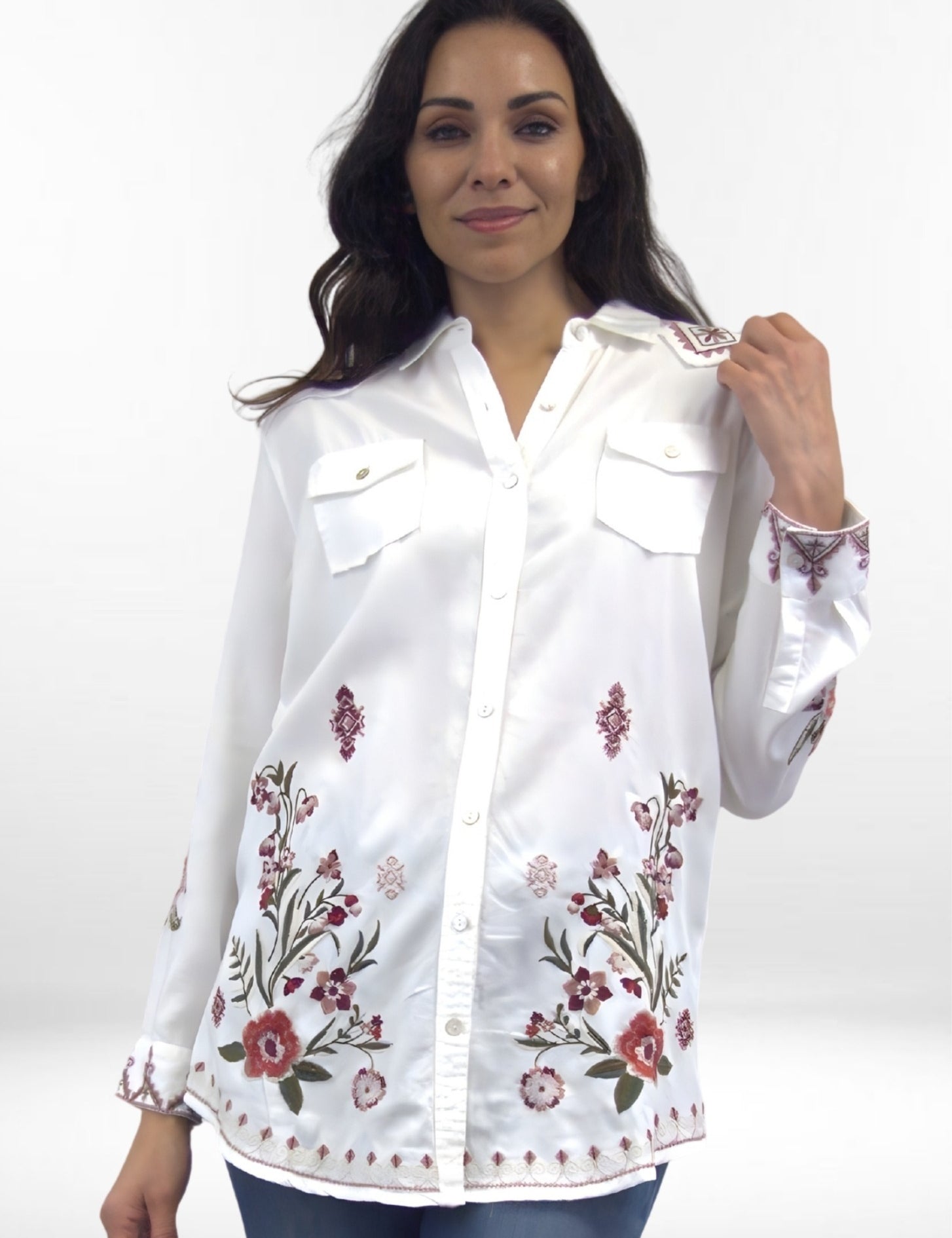 OLIVIA SHIRT | Tencel Button-Up Shirt with Embroidery