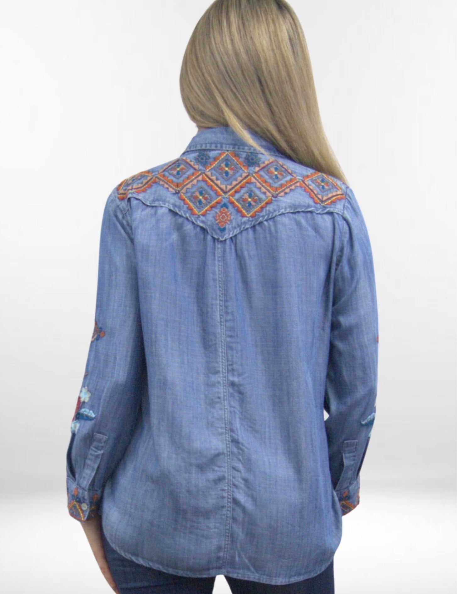 OLIVIA SHIRT | Tencel Button-Up Shirt with Embroidery
