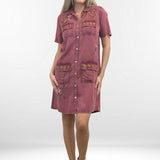 DEJA DRESS | Embroidered Button-Up Collared Oxford Dress