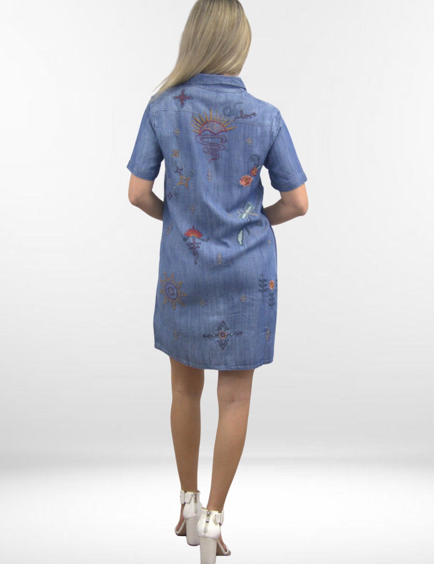 DEJA DRESS | Embroidered Button-Up Collared Oxford Dress