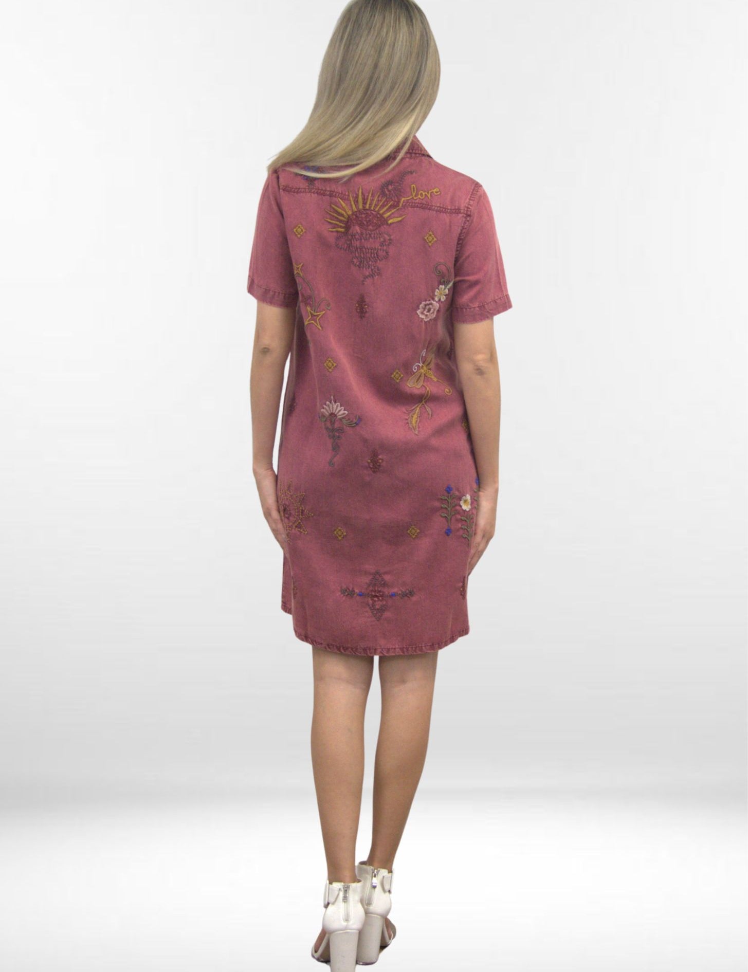 DEJA DRESS | Embroidered Button-Up Collared Oxford Dress