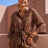 Jojo Printed Cupra Rayon Tie-Front Blouse