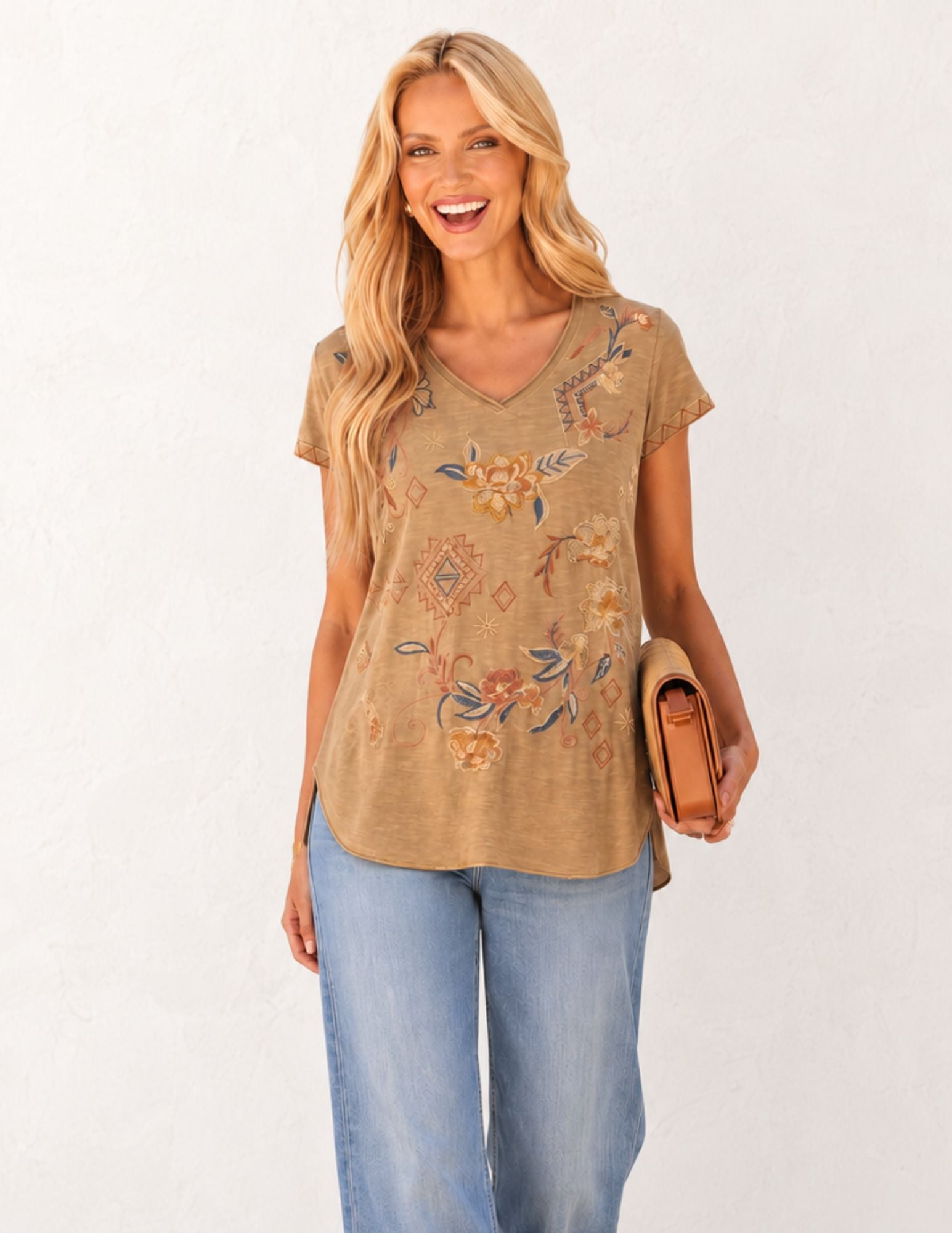 EZRA TEE | Everyday V-Neck Short Sleeve Tee with Embroidery