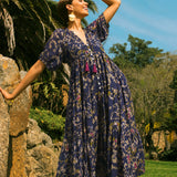 SHONA DRESS | Indigo Leopard Print Tissue Cotton Dress