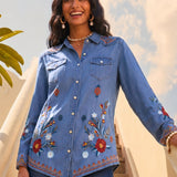 OLIVIA SHIRT | Tencel Button-Up Shirt with Embroidery