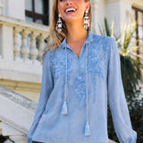 WILLA BLOUSE | Tonal Embroidered Pullover Rayon Top