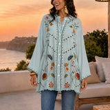 INA BLOUSE | Embroidered Rayon Tunic in Rainwater Blue