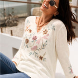 PAOLA TOP | Birch and Oxblood Cotton Long-Sleeve Tee