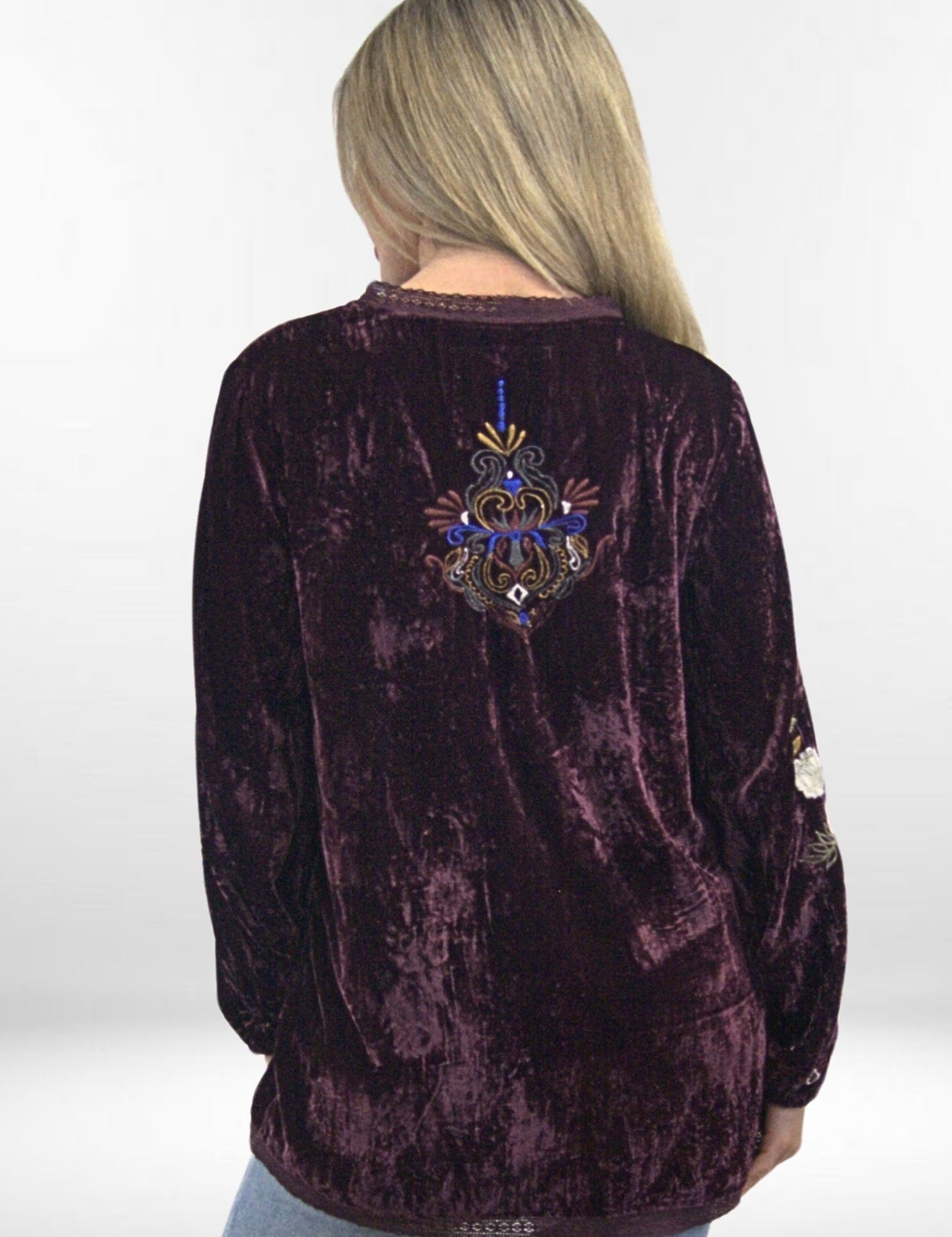 SIGRID BLOUSE | Oxblood Rayon Silk Velvet Pullover Top