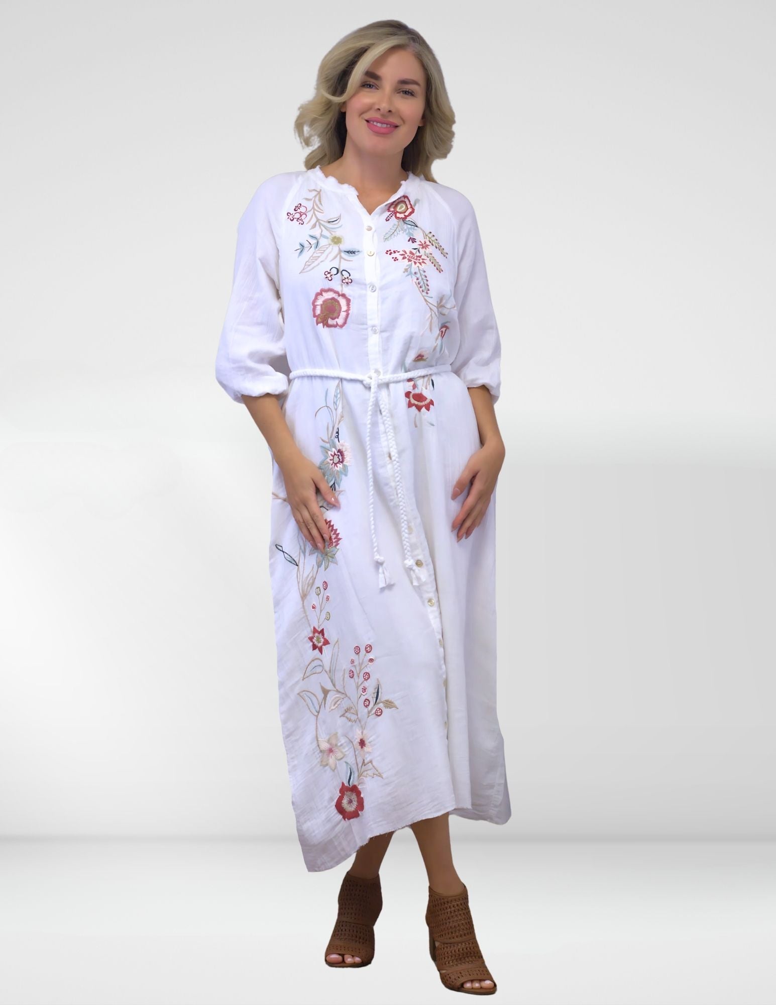 caite embroidered dress Caite Whit Dress Kyla Seo Embroidered Karyn Long Tank Hi Lo Sundress Tie Dye NWT