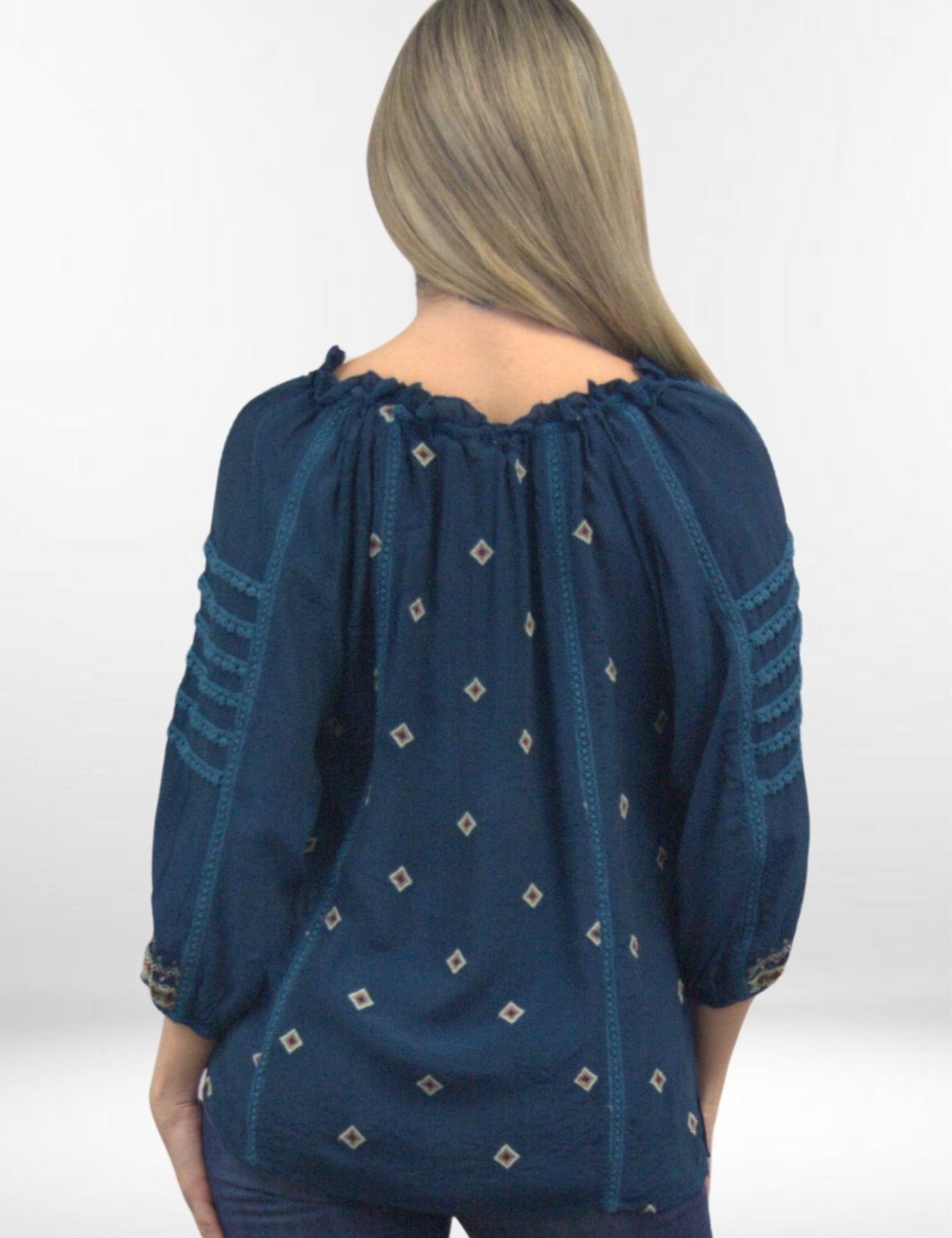 HAZEL BLOUSE | Rayon Pullover Peasant Top in Deep Teal