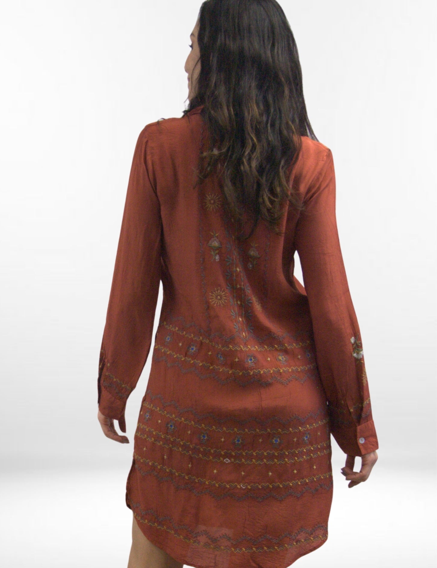 COSIMA DRESS | Brick Rayon Dress with Embroidery