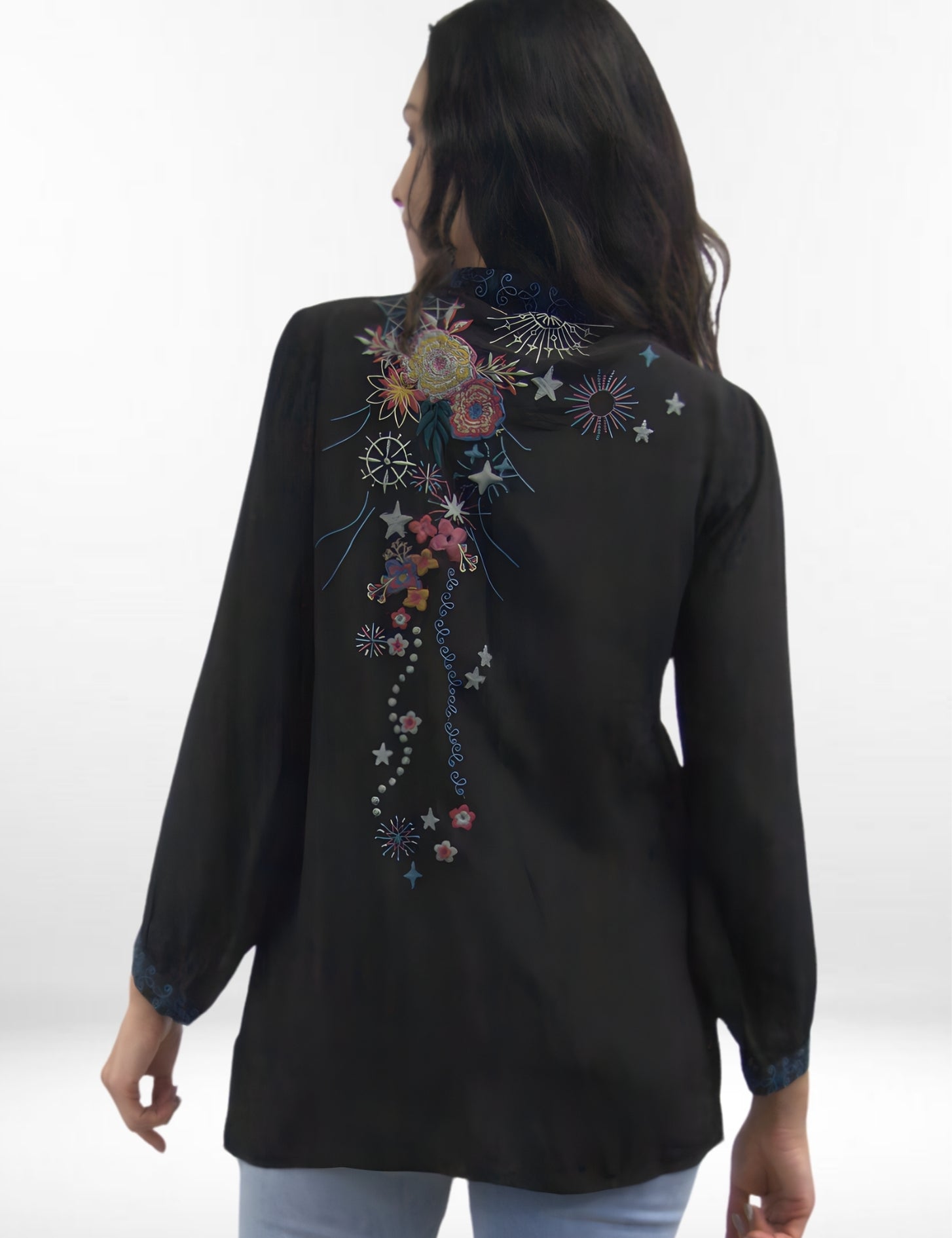 POLA BLOUSE | Rayon Embroidered Blouse with Tie Detail