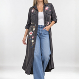 SAVINA DRESS | Embroidered Denim Midi Dress–Button Down