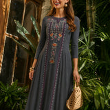 LILY DRESS | Cotton Midi Dress with Embroidered Details